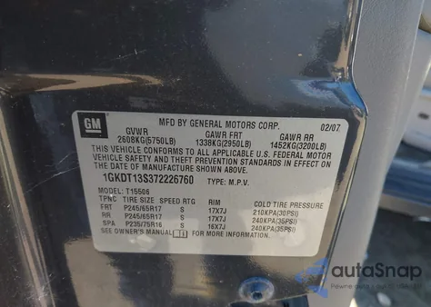 2007 GMC Envoy Sle z USA, uszkodzony, nr VIN 1GKDT13S372226760